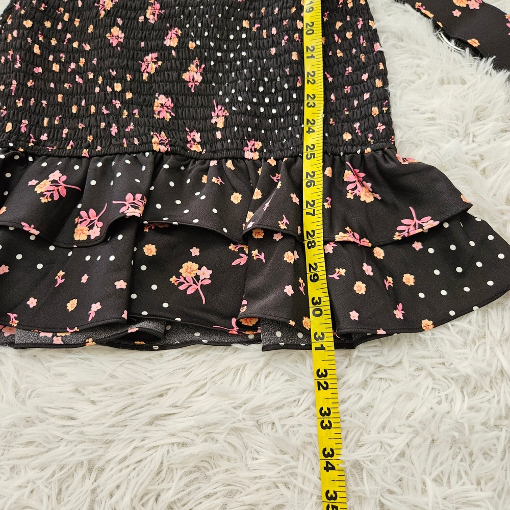 For Love & Lemons Camellia Black Floral Polka Dot Belted Mini Dress Sz S - Picture 5 of 10